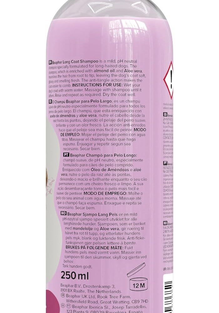 Beaphar Long Coat Dog Shampoo, Enriched with Almond oil & Aloe vera, Specifically Formulated For Long Coats, Anti-Tangle Action, Vegan, Mild & pH Neutral, For Fresh, Clean, Shiny Coats, 250 ml - Image 2