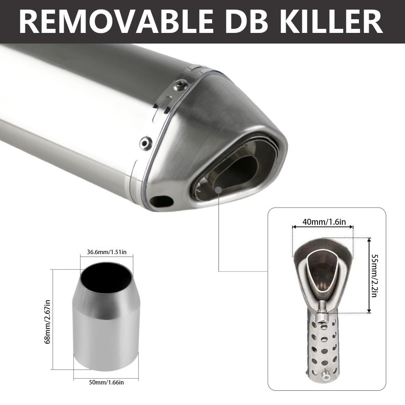 PACEWALKER مخمد صوت دراجة نارية PACEWALKER، 1.5-2" مخارج عادم دراجة نارية عالمية مع قاتل DB قابل للإزالة للدراجات النارية الرياضية/الشارعية والسكوترات، دراجة ترابية ATV دراجة شوارع 38-51 مم مدخل (تيتانيوم) - Image 3