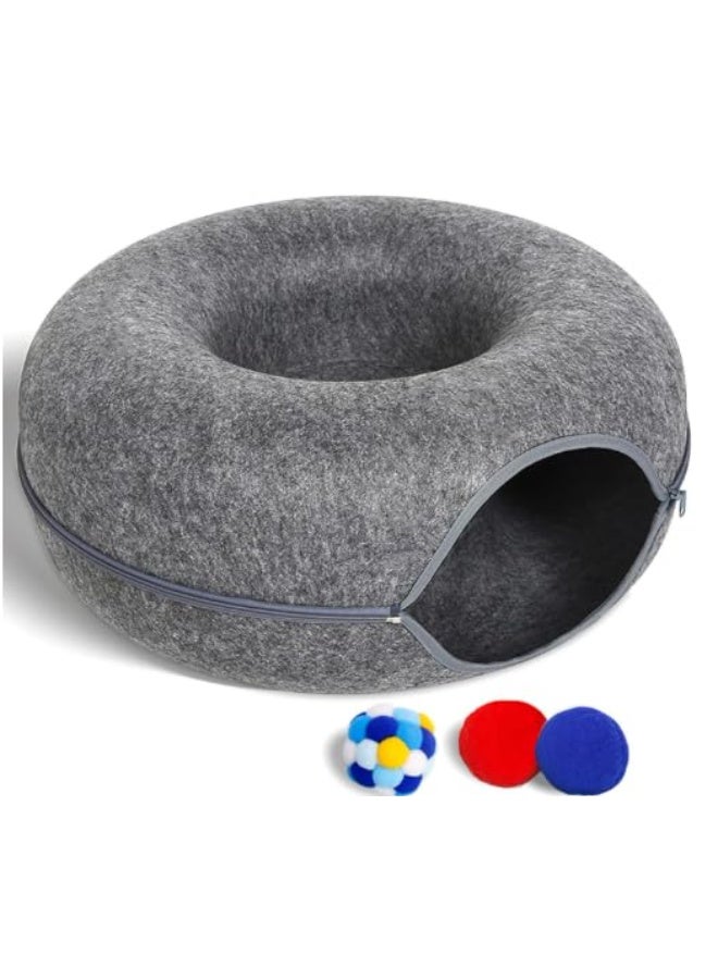 سرير كبير على شكل دونات للقطط والكلاب (أسود) - سرير مُهدئ ومضاد للتوتر للحيوانات الأليفة للقطط والكلاب الصغيرة | فرو صناعي ناعم، تصميم مُقوّم للعظام، قاعدة مانعة للانزلاق - Image 1