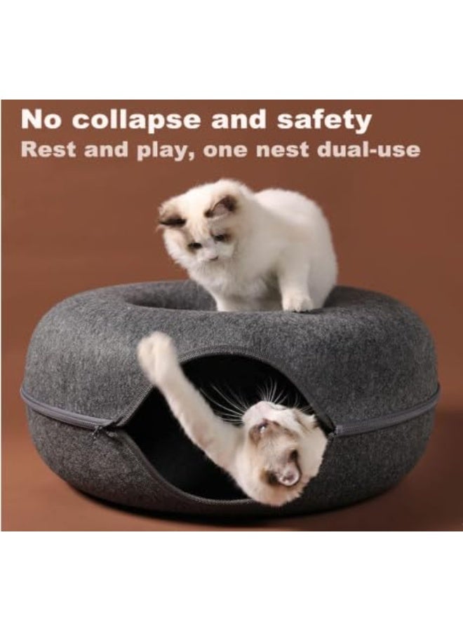 سرير كبير على شكل دونات للقطط والكلاب (أسود) - سرير مُهدئ ومضاد للتوتر للحيوانات الأليفة للقطط والكلاب الصغيرة | فرو صناعي ناعم، تصميم مُقوّم للعظام، قاعدة مانعة للانزلاق - Image 3