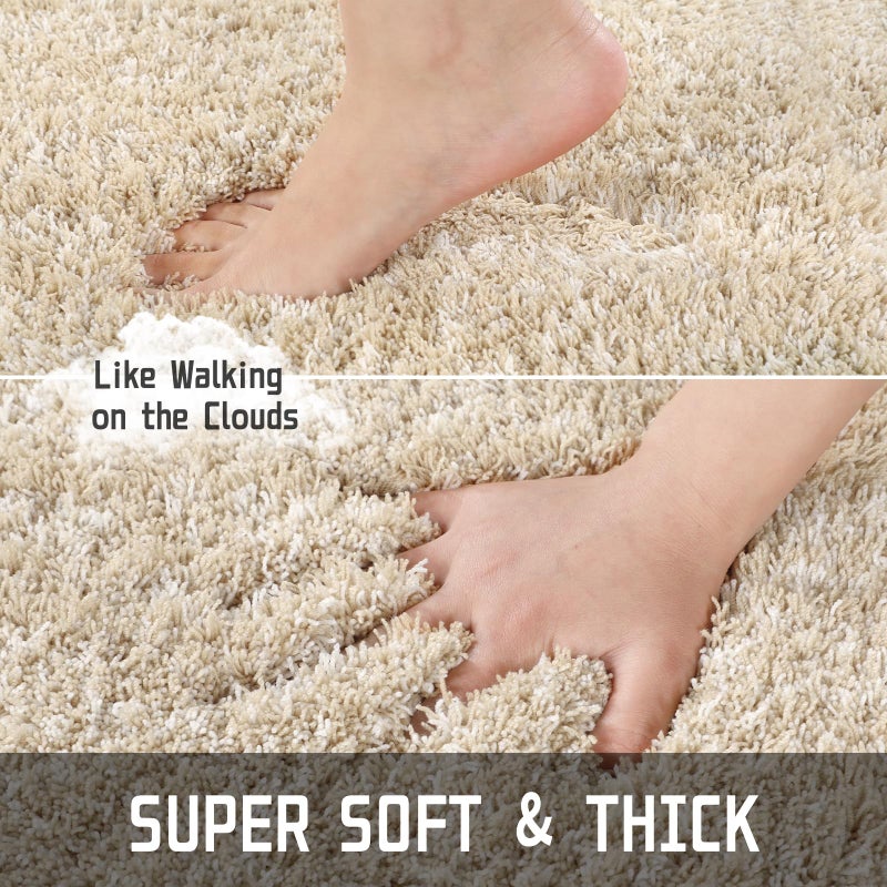 Yimobra Toilet Rugs U Shaped 24x20  Ultra Soft and Water Absorbent Bath Mats  Non Slip Fluffy Luxury Microfiber Contour Bath Rugs for Toilet  Dry Quick  Machine Washable  Light Beige and White - Image 3