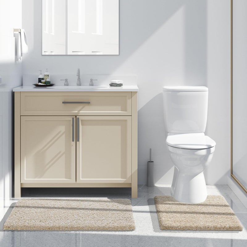 Yimobra Toilet Rugs U Shaped 24x20  Ultra Soft and Water Absorbent Bath Mats  Non Slip Fluffy Luxury Microfiber Contour Bath Rugs for Toilet  Dry Quick  Machine Washable  Light Beige and White - Image 5