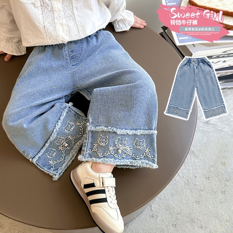 Children'S Pants Spring Girls' Jeans Girls Bell Wide Leg Pants Loose Straight Leg Pants - Image 4