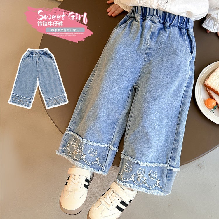 Children'S Pants Spring Girls' Jeans Girls Bell Wide Leg Pants Loose Straight Leg Pants - Image 5