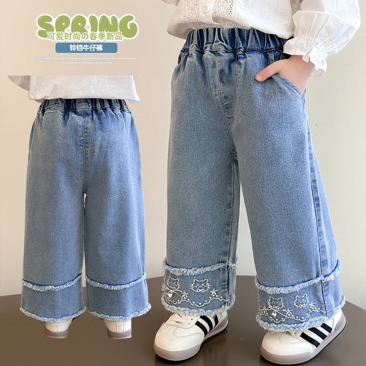 Children'S Pants Spring Girls' Jeans Girls Bell Wide Leg Pants Loose Straight Leg Pants - Image 2
