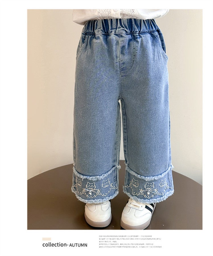 Children'S Pants Spring Girls' Jeans Girls Bell Wide Leg Pants Loose Straight Leg Pants - Image 1