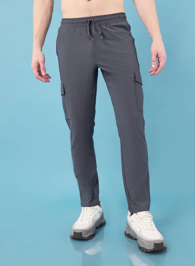 Technosport Grey Solid 4-Way Stretch Cargo Pants