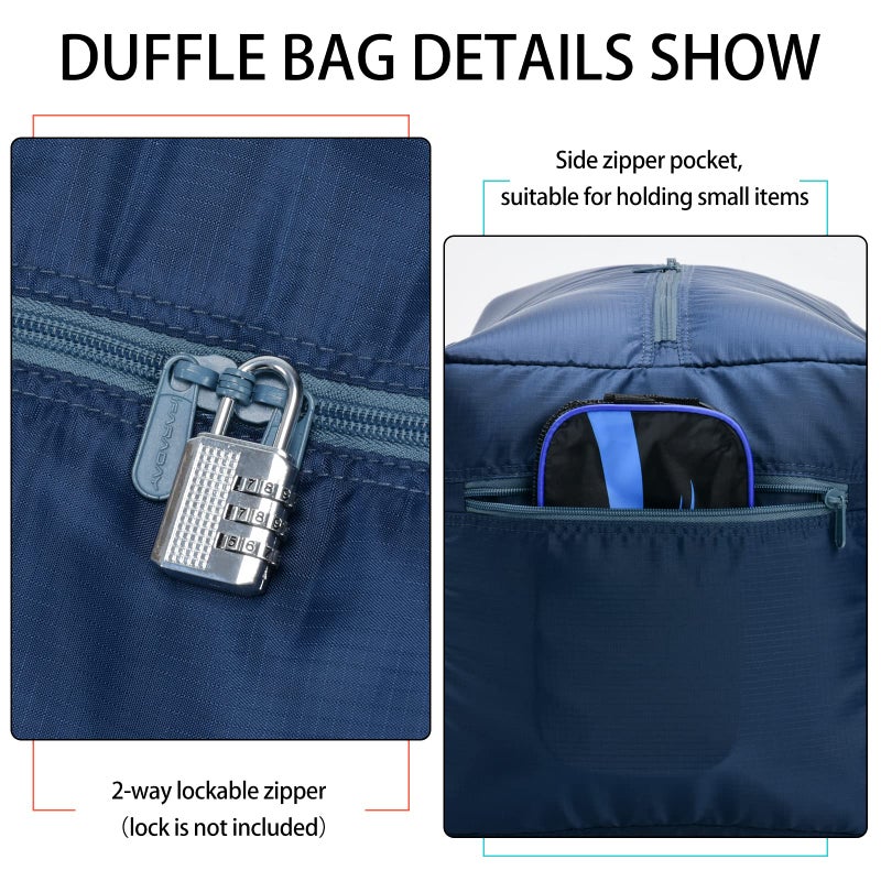 IFARADAY Foldable Duffel Bag 30" / 75L Lightweight with Water Rresistant for Travel-Navy Blue - Image 2