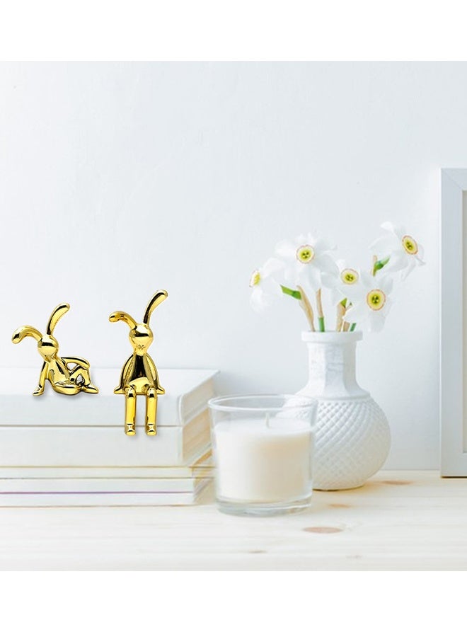 Set of 2 Rabbit Car Ornaments Light Luxury Chrome Plated Bunny Figurines Cute Creative Car Interior Decor for Centre Console Jewelry Daily Commutes Road trips and as unique gifts for car lovers,Gold - Image 5