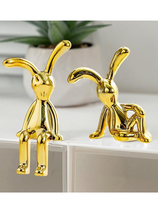 Set of 2 Rabbit Car Ornaments Light Luxury Chrome Plated Bunny Figurines Cute Creative Car Interior Decor for Centre Console Jewelry Daily Commutes Road trips and as unique gifts for car lovers,Gold - Image 4