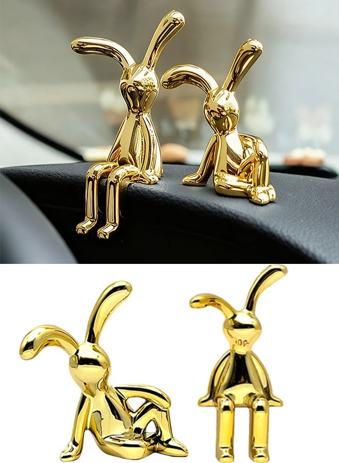 Set of 2 Rabbit Car Ornaments Light Luxury Chrome Plated Bunny Figurines Cute Creative Car Interior Decor for Centre Console Jewelry Daily Commutes Road trips and as unique gifts for car lovers,Gold - Image 1