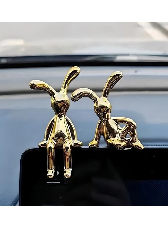 Set of 2 Rabbit Car Ornaments Light Luxury Chrome Plated Bunny Figurines Cute Creative Car Interior Decor for Centre Console Jewelry Daily Commutes Road trips and as unique gifts for car lovers,Gold - Image 3