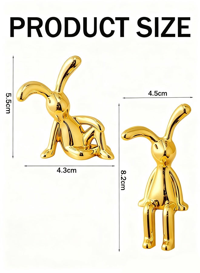 Set of 2 Rabbit Car Ornaments Light Luxury Chrome Plated Bunny Figurines Cute Creative Car Interior Decor for Centre Console Jewelry Daily Commutes Road trips and as unique gifts for car lovers,Gold - Image 2