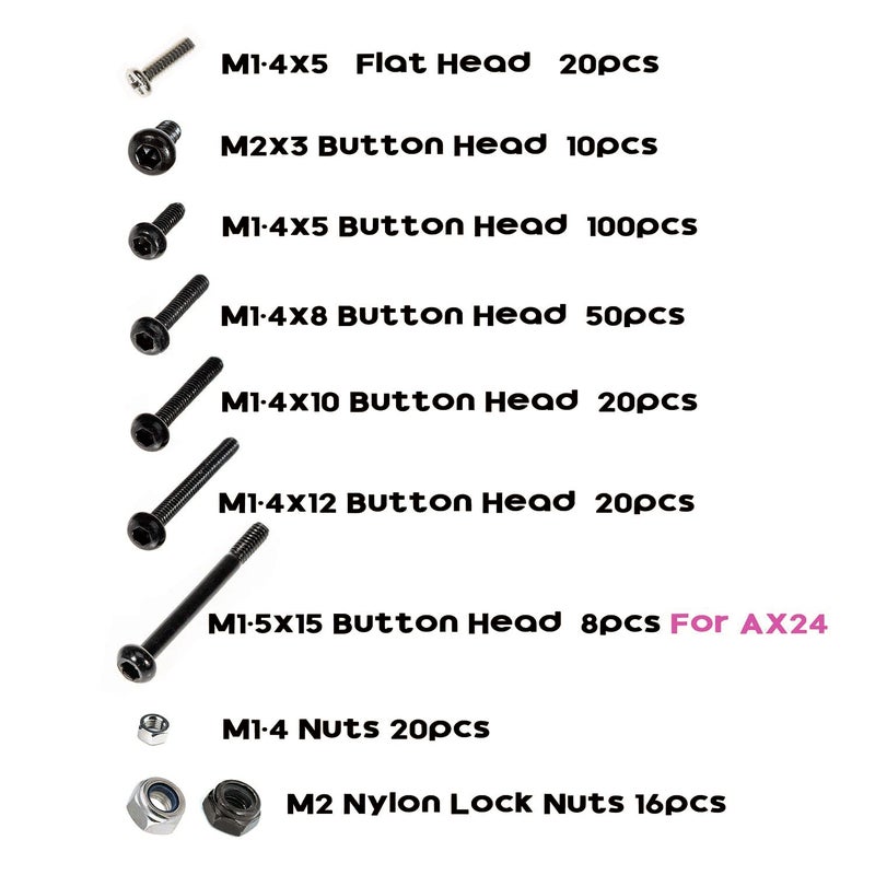 RampCrab Button Head Screws Kit for SCX24 AX24 RC Car 372Pcs Hardened Steel Grade 129 Screws Bearing Screws Set with Box for 124 RC Crawler Car Axial SCX24 C10 Deadbolt JLU Gladiator Bronco - Image 4
