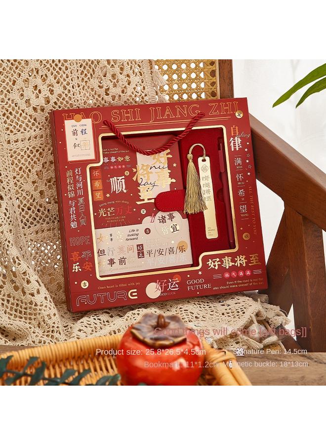 Bluejw Orange Handsome Ledger Suit Exquisite High-end Bookmark Notebook Opening Season Notebook High-value National Style Birthday Gift - Image 1