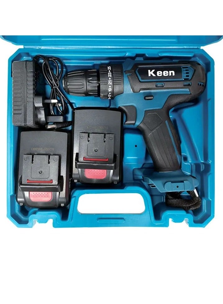 KEEN Cordless Electric Drill Premium Electric Screwdriver Set with 24 pcs Tools - 10mm 2 Li-ion Batteries. 26V/1650rpm/Min/50-60Hz KEEN OS-202