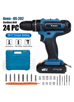 Keen KEEN Cordless Electric Drill Premium Electric Screwdriver Set with 24 pcs Tools - 10mm 2 Li-ion Batteries. 26V/1650rpm/Min/50-60Hz KEEN OS-202  - Image 2