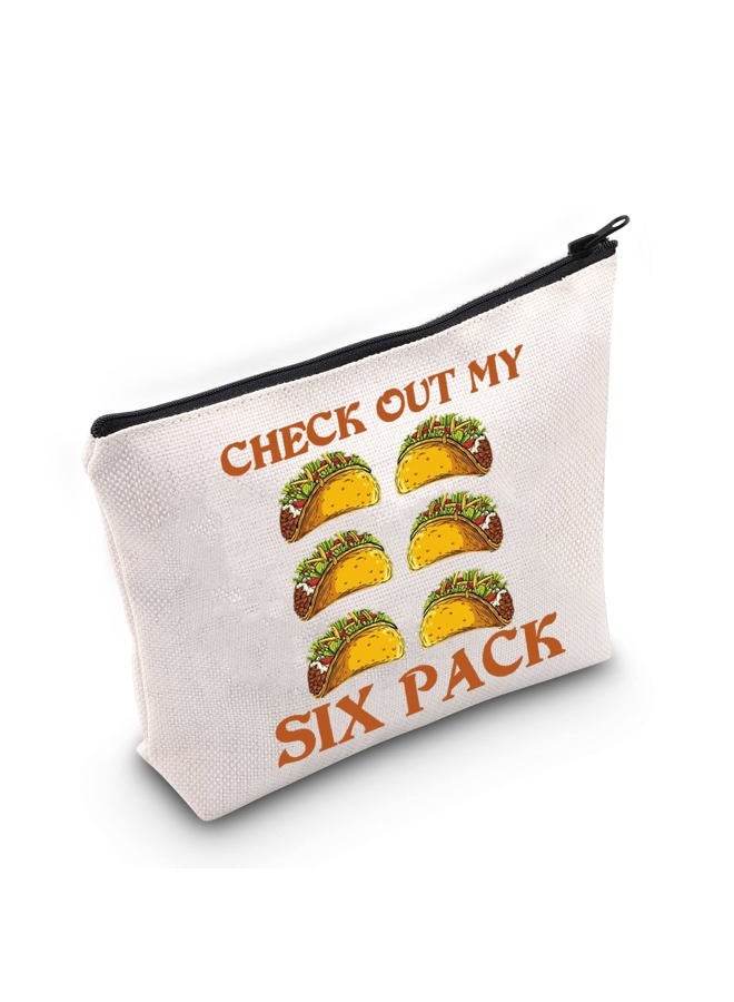 LEVLO Funny Burrito Taco Cosmetic Make Up Bag Taco Lover Gift Check Out My Six Pack Taco Makeup Zipper Pouch Bag (Six Pack Taco) - Image 1