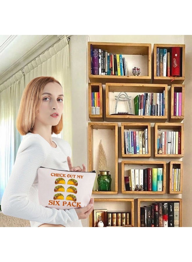 LEVLO Funny Burrito Taco Cosmetic Make Up Bag Taco Lover Gift Check Out My Six Pack Taco Makeup Zipper Pouch Bag (Six Pack Taco) - Image 5