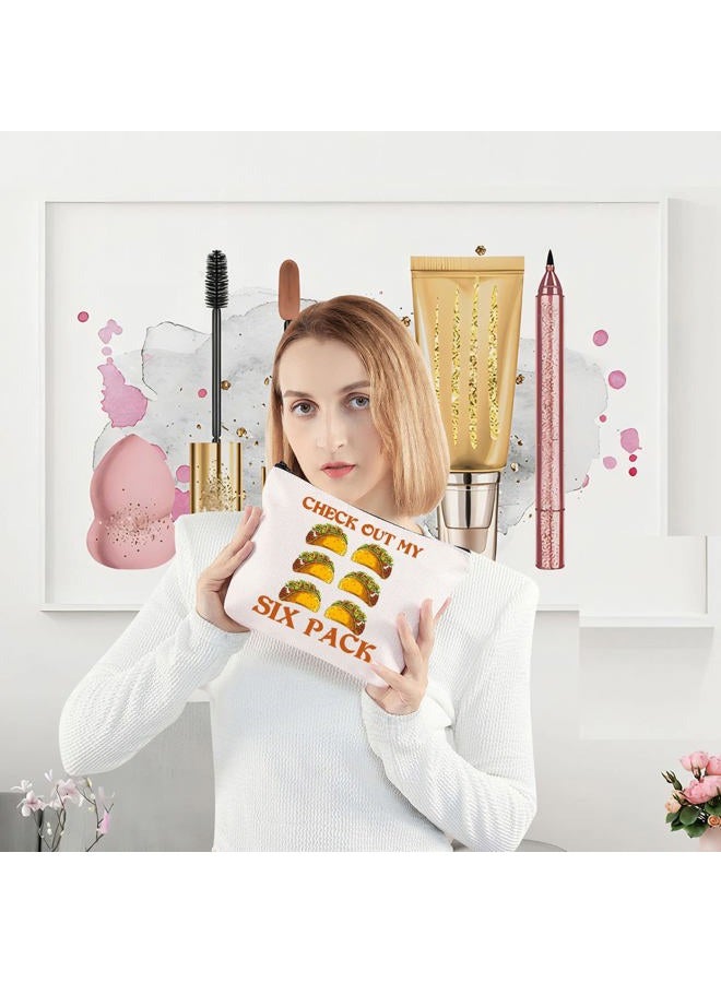 LEVLO Funny Burrito Taco Cosmetic Make Up Bag Taco Lover Gift Check Out My Six Pack Taco Makeup Zipper Pouch Bag (Six Pack Taco) - Image 2