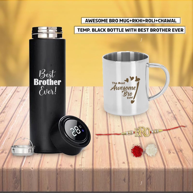 SAVRI SAVRI Rakshabandhan Gift Set Awesome Bro Quote Engraved Mug Black Bottle Best Gift for Brother Bhai BrotherinLaw on Rakhi Birthday Special Occasions Memorable Special Keepsake  - Image 2
