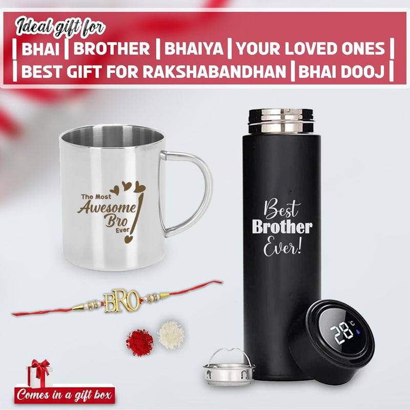 SAVRI SAVRI Rakshabandhan Gift Set Awesome Bro Quote Engraved Mug Black Bottle Best Gift for Brother Bhai BrotherinLaw on Rakhi Birthday Special Occasions Memorable Special Keepsake  - Image 5