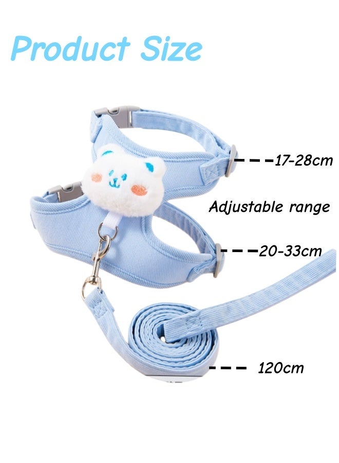 Adjustable Breathable Cat Chest Harness Pet Leash Escape Proof Chest Strap Cat Lead Set Soft Nylon Bear Pattern Cat Collar Lead Leash Suitable For Outdoor Walks For Cats And Small Dogs Puppies - Image 3