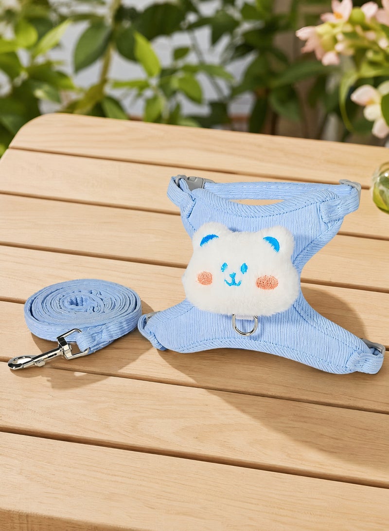 Adjustable Breathable Cat Chest Harness Pet Leash Escape Proof Chest Strap Cat Lead Set Soft Nylon Bear Pattern Cat Collar Lead Leash Suitable For Outdoor Walks For Cats And Small Dogs Puppies - Image 5