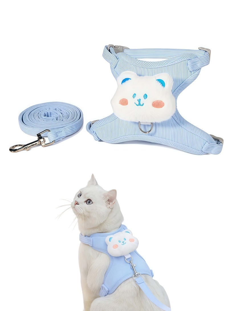 Adjustable Breathable Cat Chest Harness Pet Leash Escape Proof Chest Strap Cat Lead Set Soft Nylon Bear Pattern Cat Collar Lead Leash Suitable For Outdoor Walks For Cats And Small Dogs Puppies - Image 1