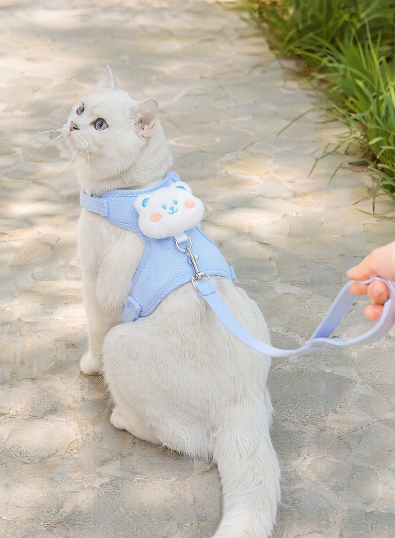 Adjustable Breathable Cat Chest Harness Pet Leash Escape Proof Chest Strap Cat Lead Set Soft Nylon Bear Pattern Cat Collar Lead Leash Suitable For Outdoor Walks For Cats And Small Dogs Puppies - Image 4