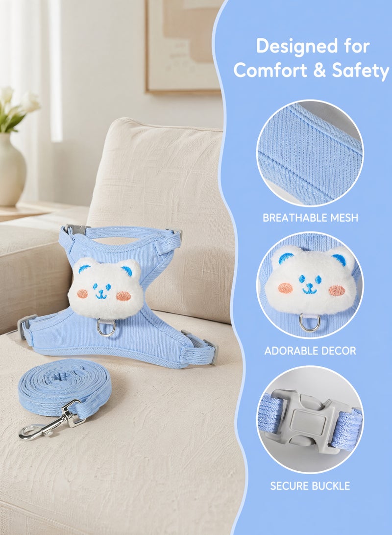 Adjustable Breathable Cat Chest Harness Pet Leash Escape Proof Chest Strap Cat Lead Set Soft Nylon Bear Pattern Cat Collar Lead Leash Suitable For Outdoor Walks For Cats And Small Dogs Puppies - Image 2