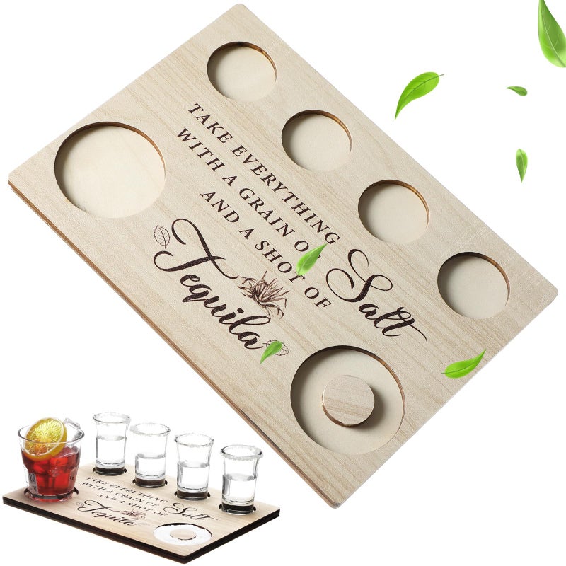 Chengu لوحة شوت تيكيلا هدايا تيكيلا للنساء والرجال حامل كؤوس الشوت صينية تقديم مع حافة ملح لون خشبي هدايا نادل للحانات حفلة تدفئة المنزل مطعم عائلة 99 × 7 بوصة