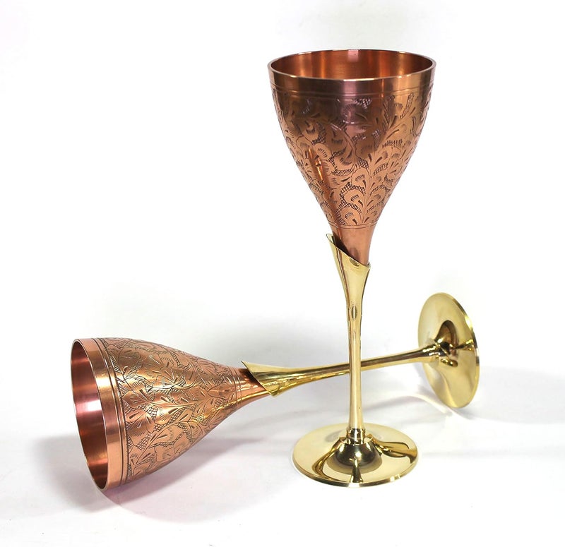 eSplanade Engraved Copper Plated Brass Wine Goblet Champagne Flutes Coupes Glasses Set of two  Ideal for Moscow Mule too