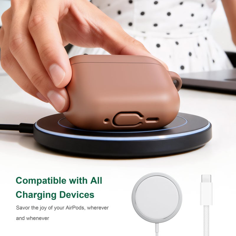 R-fun for AirPods Pro 3 Case (2025), Soft Silicone Protective Case Cover Compatible with Apple AirPods Pro 3rd Generation (USB-C Cable) for Women Men with Cleaning Kit and Keychain, Milk Tea - Image 5