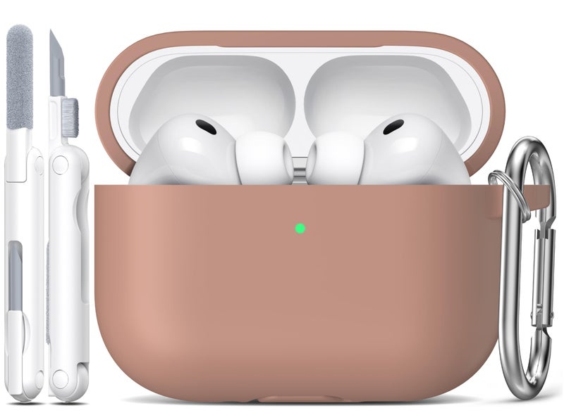 R-fun for AirPods Pro 3 Case (2025), Soft Silicone Protective Case Cover Compatible with Apple AirPods Pro 3rd Generation (USB-C Cable) for Women Men with Cleaning Kit and Keychain, Milk Tea - Image 1