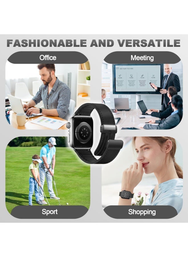 حزام جلدي متوافق مع Apple Iwatch 41mm ، 40mm ، 38mm ، حزام جلدي مقفل مغناطيسي قابل للتعديل للنساء والرجال ، مناسب لسلسلة Iwatch 10/9/8/7/6/5/4/3/2/1 / Ultra 1/2 (أسود ، 38/40/41mm) - Image 5