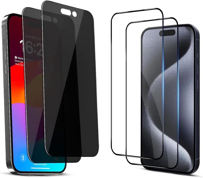 iPhone 12 Pro Max Privacy and Clear Tempered Glass Screen Protector for Smartphones, 9H Hardness Screen Guard, Full Coverage Protection, Anti Scratch Surface (Pack of 4)