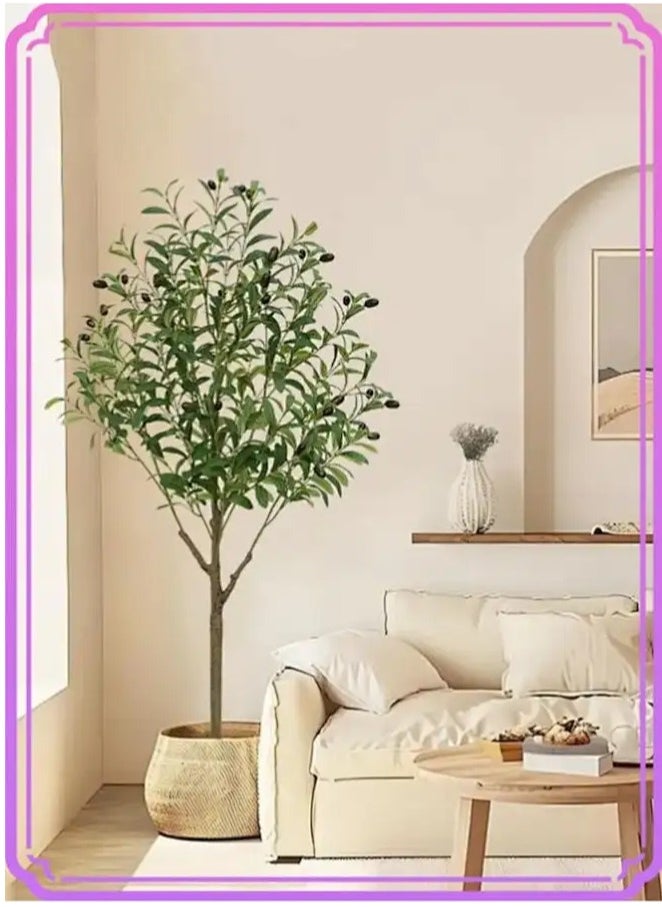 APEX Artificial Olive Tree Tall Fake Potted Olive Silk Tree with Planter Large Faux Olive Branches and Fruits Artificial Tree for Modern Home Office Living Room Floor Decor Indoor  - Image 1