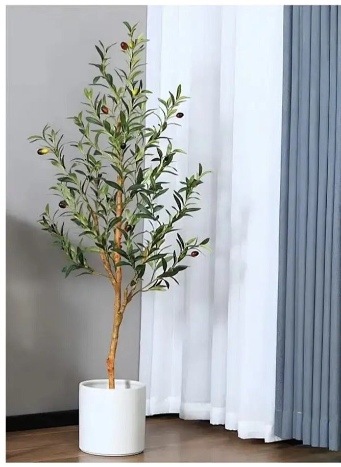 APEX Artificial Olive Tree Tall Fake Potted Olive Silk Tree with Planter Large Faux Olive Branches and Fruits Artificial Tree for Modern Home Office Living Room Floor Decor Indoor  - Image 2