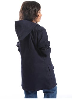 Andora Navy Blue Long Polyester Coat_Navy Blue  - Image 3