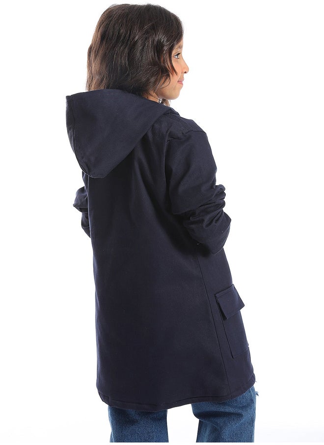 Andora - Navy Blue Long Polyester Coat_Navy Blue - Image 1