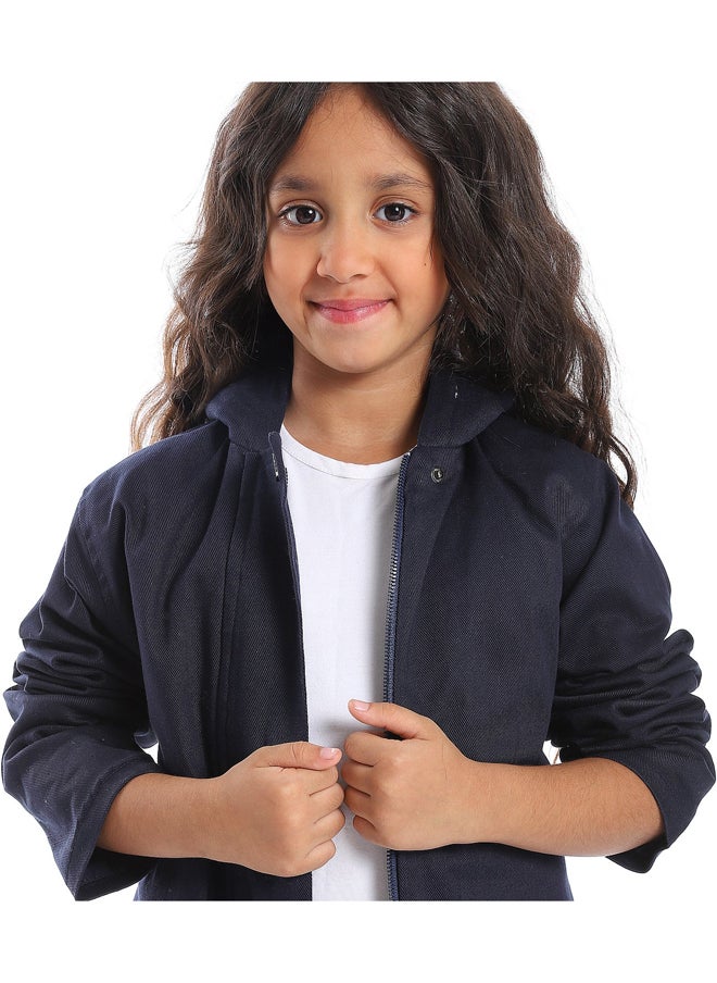 Andora - Navy Blue Long Polyester Coat_Navy Blue - Image 1