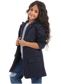 Andora Navy Blue Long Polyester Coat_Navy Blue  - Image 4