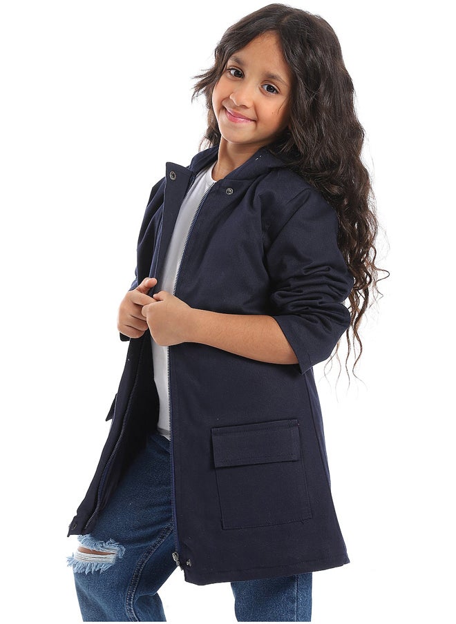 Andora - Navy Blue Long Polyester Coat_Navy Blue - Image 1