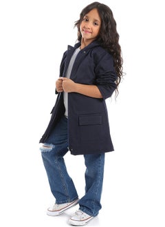 Andora Navy Blue Long Polyester Coat_Navy Blue  - Image 2