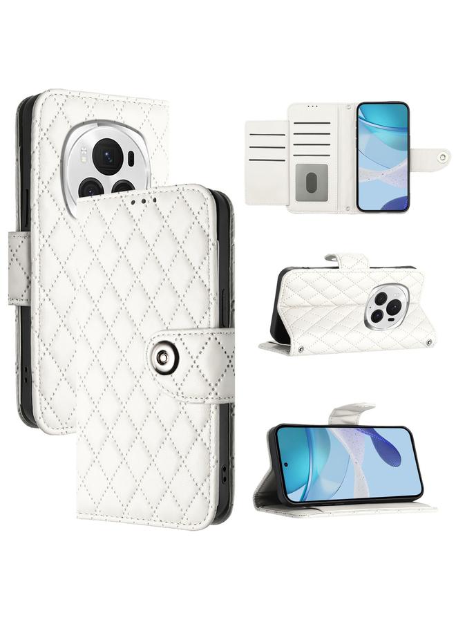 erorex Case For Honor Magic6 Pro Rhombic Texture Flip Leather Phone Case with Lanyard - Image 1