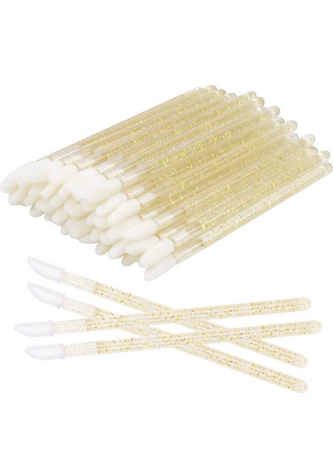 Mekupeu 300 Pack Disposable Gold Glitter Crystal Lip Brushes Premium Crystal Handle Lipstick Gloss Wands Mascara Applicator Makeup Tool Gold - Image 1
