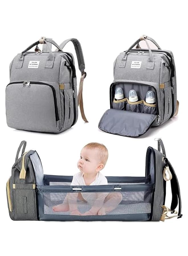 هوكور شنطة ظهر للحفاضات من لوك روزي، شنطة محمولة متعددة الوظائف مع USB، مقاومة للماء، سرير قابل للطي مع احزمة لعربة الاطفال، مظلة للشمس، وسادة تغيير، مستلزمات حديثي الولادة، سعة كبيرة للسفر - Image 1