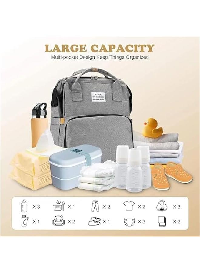 هوكور شنطة ظهر للحفاضات من لوك روزي، شنطة محمولة متعددة الوظائف مع USB، مقاومة للماء، سرير قابل للطي مع احزمة لعربة الاطفال، مظلة للشمس، وسادة تغيير، مستلزمات حديثي الولادة، سعة كبيرة للسفر - Image 4