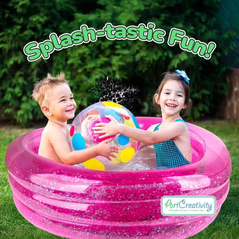 ArtCreativity Sparkly Inflatable Kiddie Pool with 3 Levels, Transparent Blow Up Pool for Kids with Silver Glitter and Cushioned Bottom, Easy to Inflate Outdoor Pools for Backyard, Summer Toys for Kids - Image 2